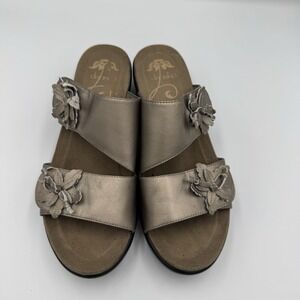 Dansko Donna Metallic Pewter Gold Leather Slide Sandals Size 8.5